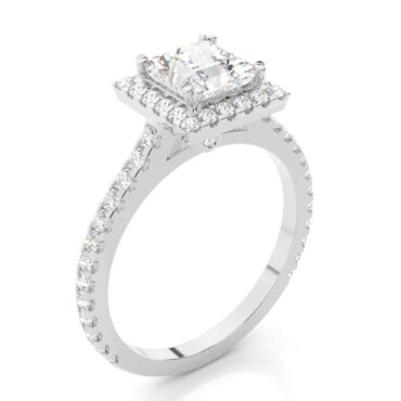 Bague de Fiançailles Halo – Diamant Princess & Zircone